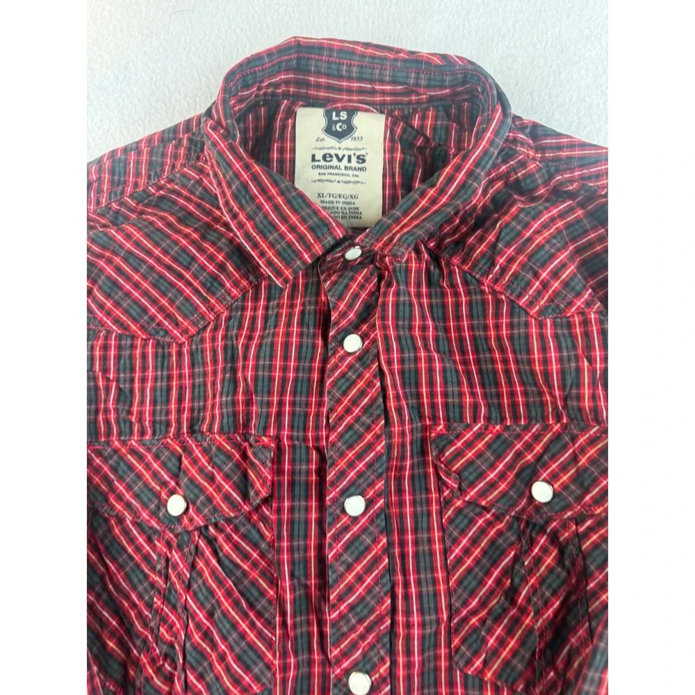 Levi's‎ Western Shirt Plaid Button Up Long Sleeve Red Black XL